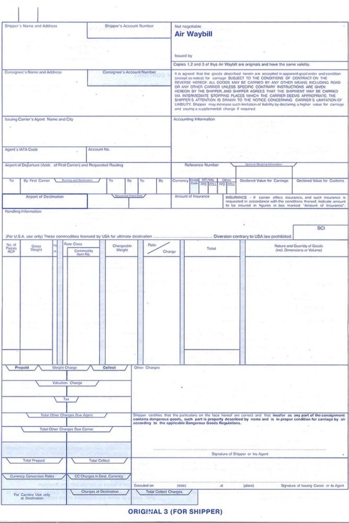 Как выглядит бланк air waybill и его особенности